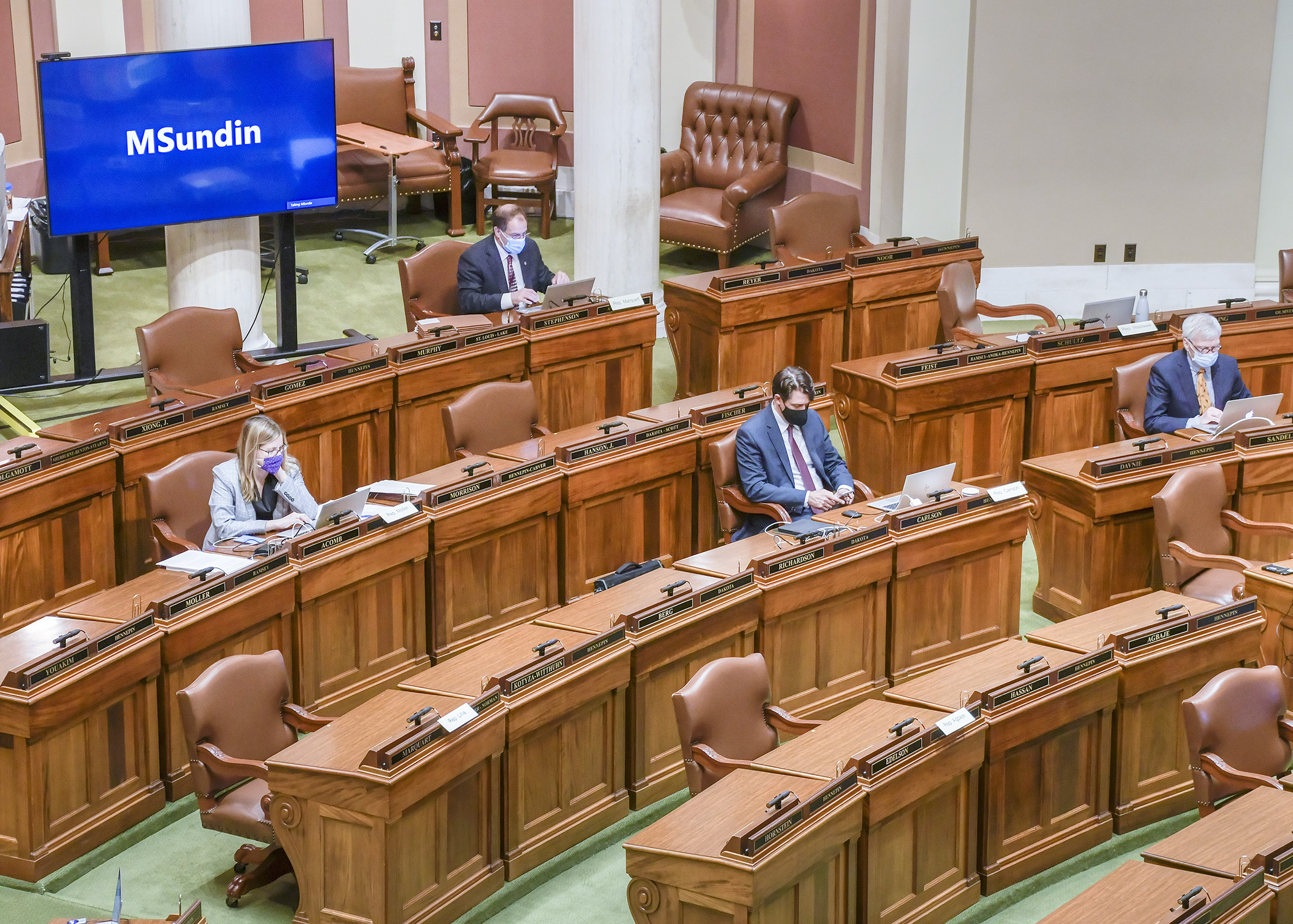 Rep. Mike Sundin, chair of the House Agriculture Finance and Policy Committee, makes opening comments via Zoom audio during floor debate on the omnibus agriculture and broadband bill April 22. Photo by Andrew VonBank